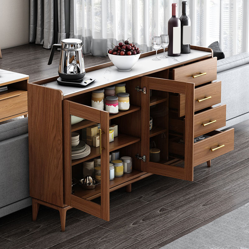 Contemporary Sideboard Brown Wood Frame Sideboard with Door and Drawer for Dining Room