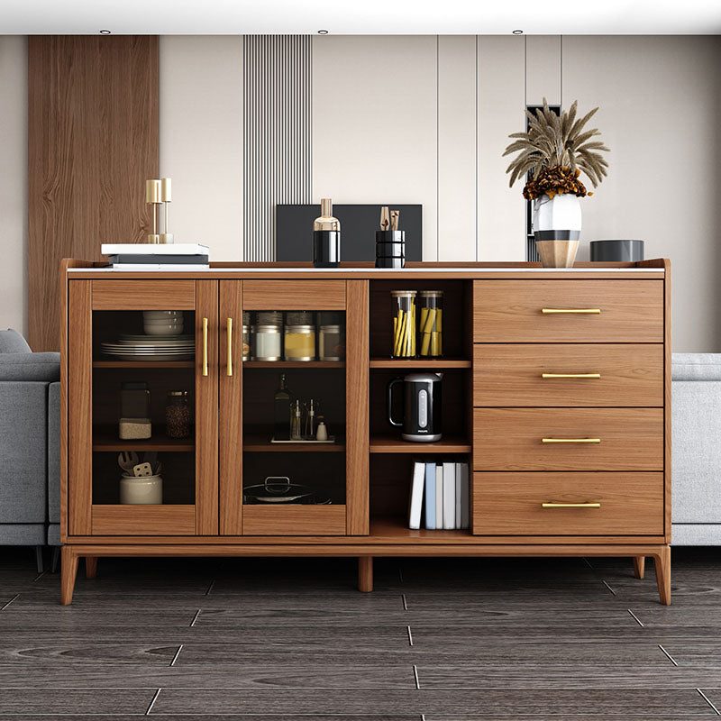 Contemporary Sideboard Brown Wood Frame Sideboard with Door and Drawer for Dining Room