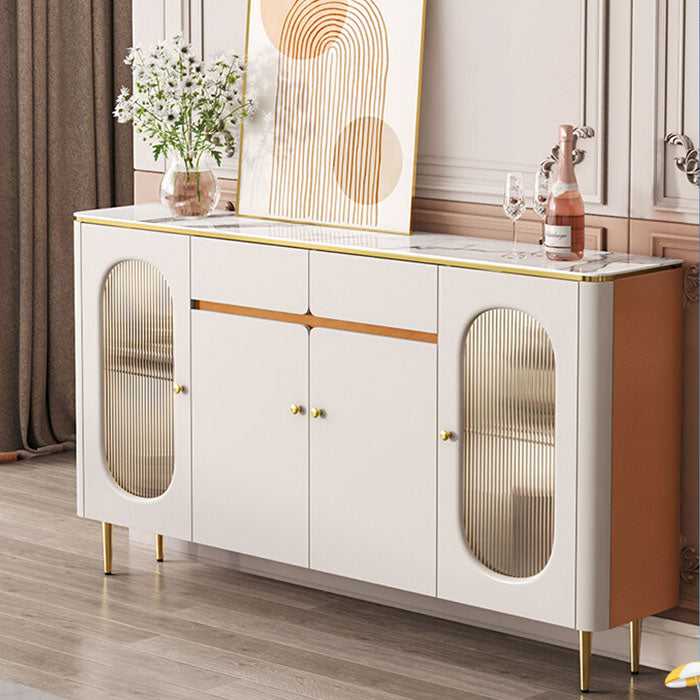 White Glam Sideboard Stone Top Sideboard with Door for Kitchen