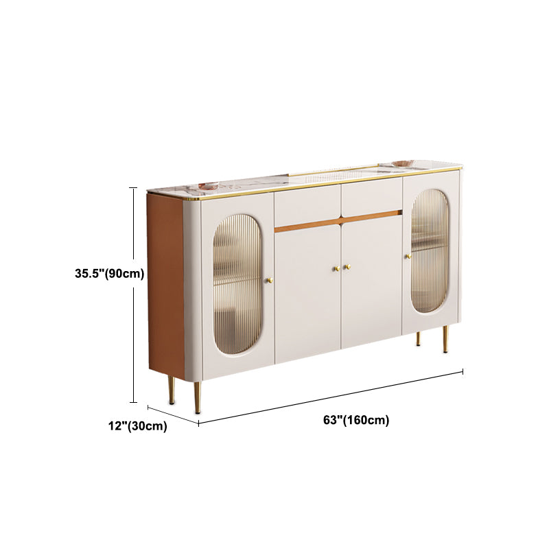 White Glam Sideboard Stone Top Sideboard with Door for Kitchen