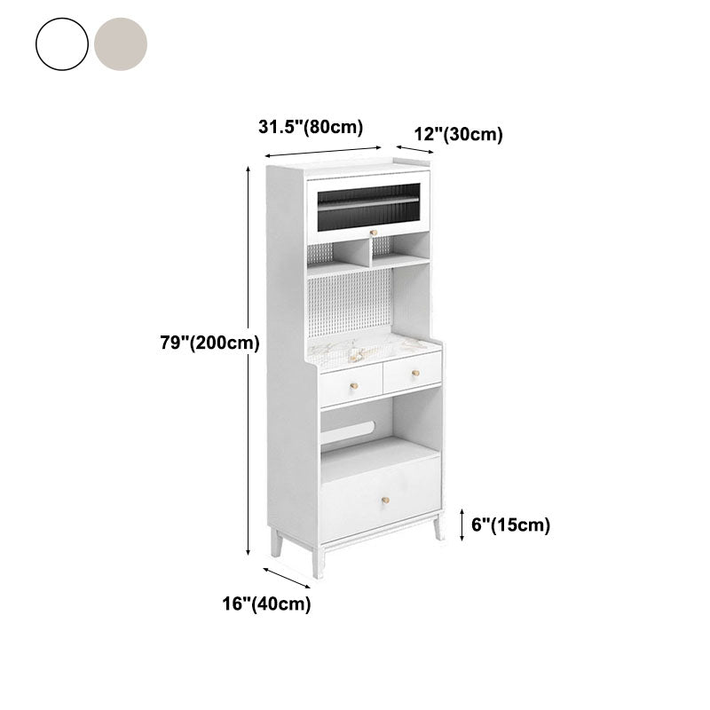 Glam Stone and Wood Server Kitchen Glass Doors Cabinet Buffet Table with Drawers