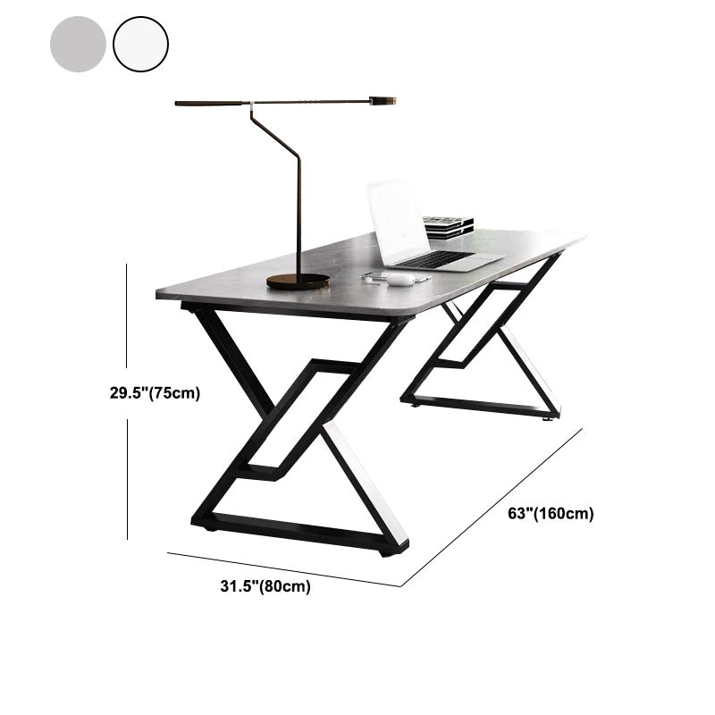 30" H Modern Rectangular Writing Desk Simple Desk with Black Metal Legs