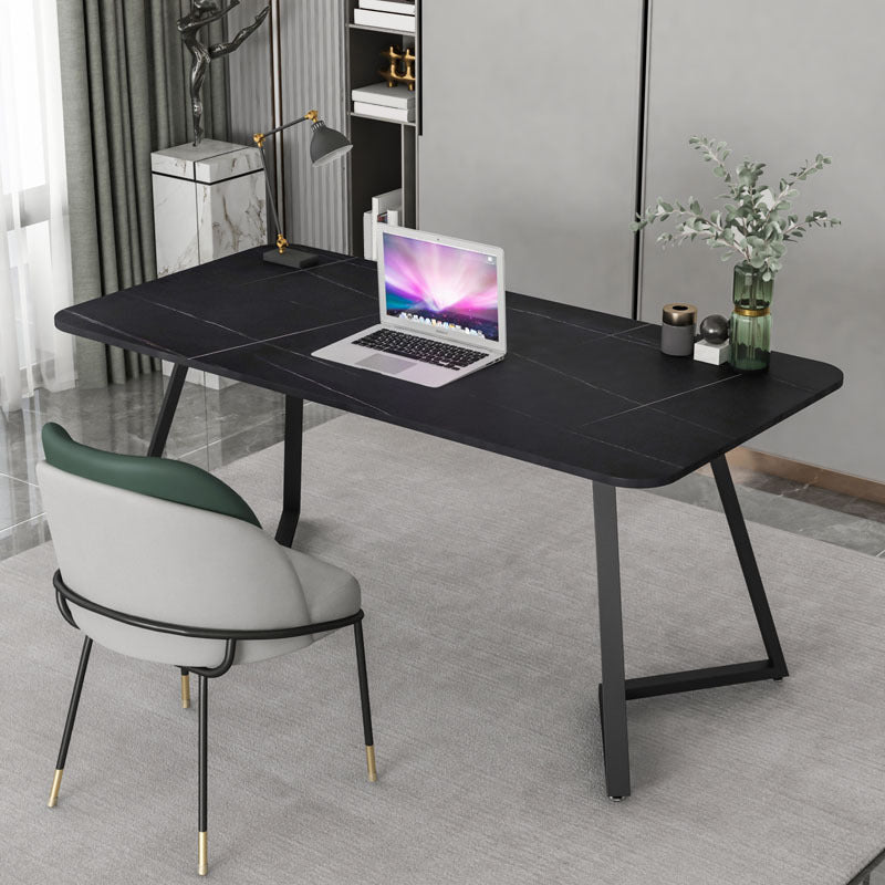 Rectangular Industrial Writing Desk Sintered Stone Top Black Base Desk