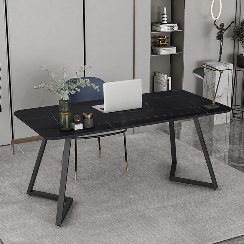 Rectangular Industrial Writing Desk Sintered Stone Top Black Base Desk