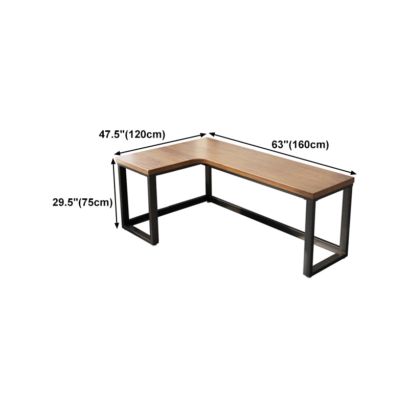 Solid Wood L-Shape Office Desk Industrial Fixed Writing Table