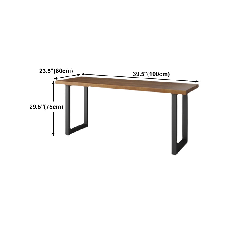 Modern Rectangular Writing Desk Brown Pine Wood Top Black Base Desk