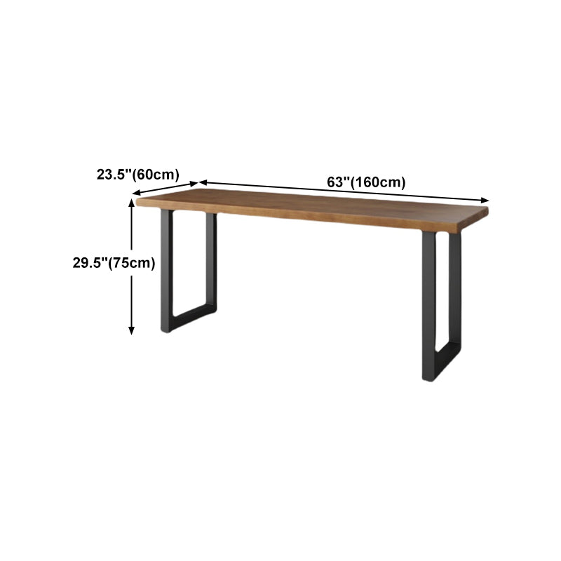 Modern Rectangular Writing Desk Brown Pine Wood Top Black Base Desk