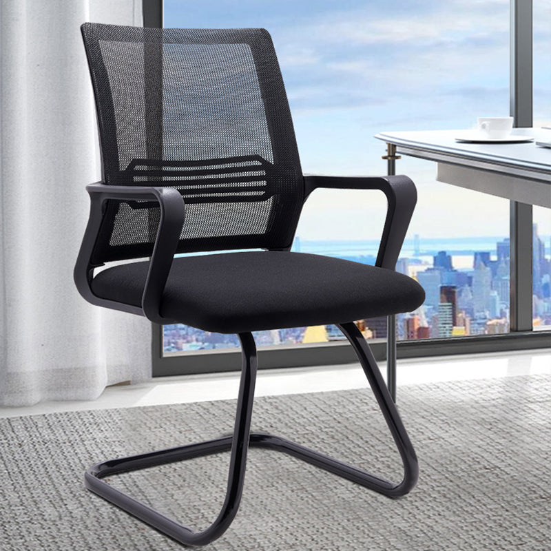 Black Mesh Office Chair Metal Frame Fixed Arm Desk Chair for Home and Office