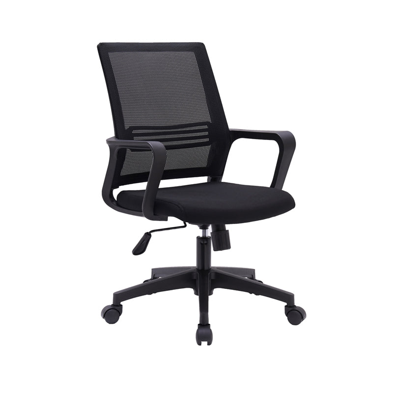 Black Mesh Office Chair Metal Frame Fixed Arm Desk Chair for Home and Office