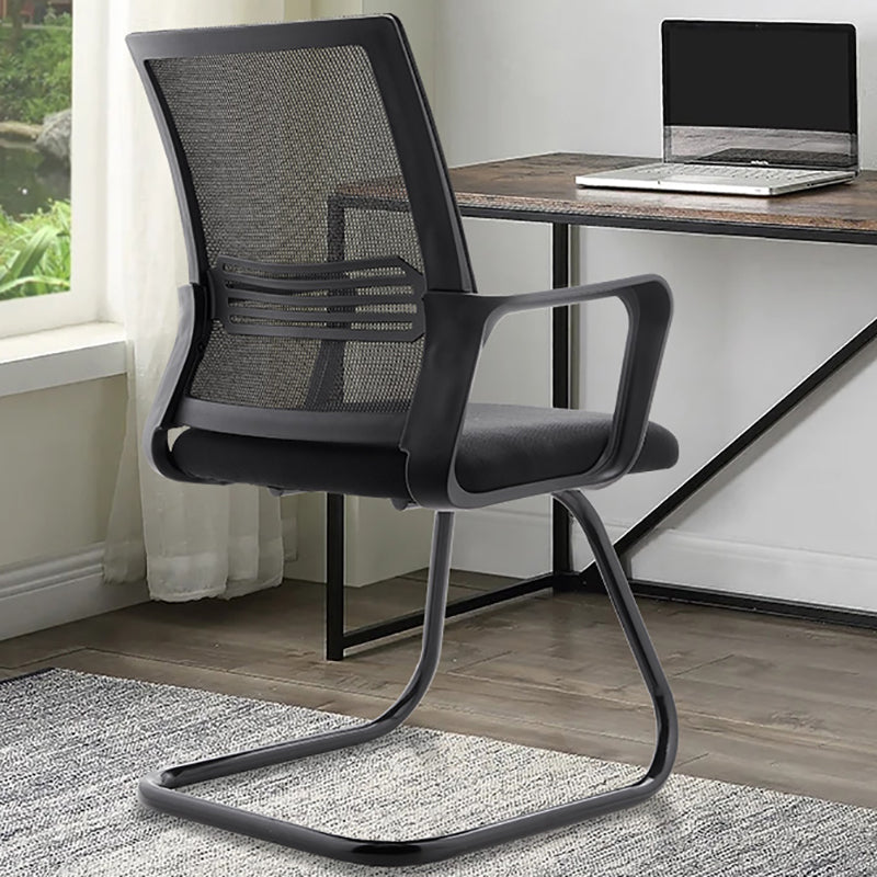 Black Mesh Office Chair Metal Frame Fixed Arm Desk Chair for Home and Office