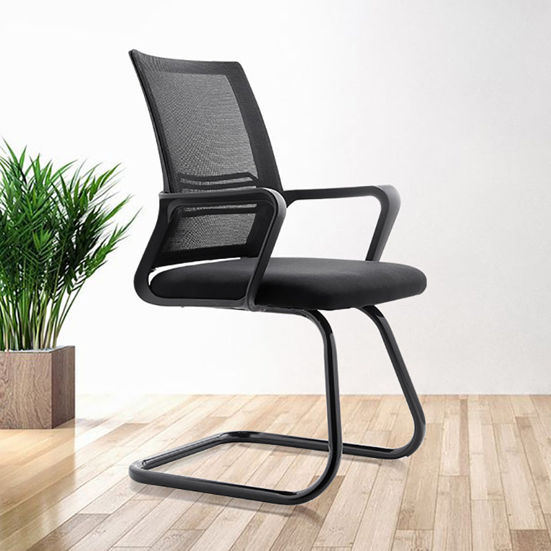 Black Mesh Office Chair Metal Frame Fixed Arm Desk Chair for Home and Office