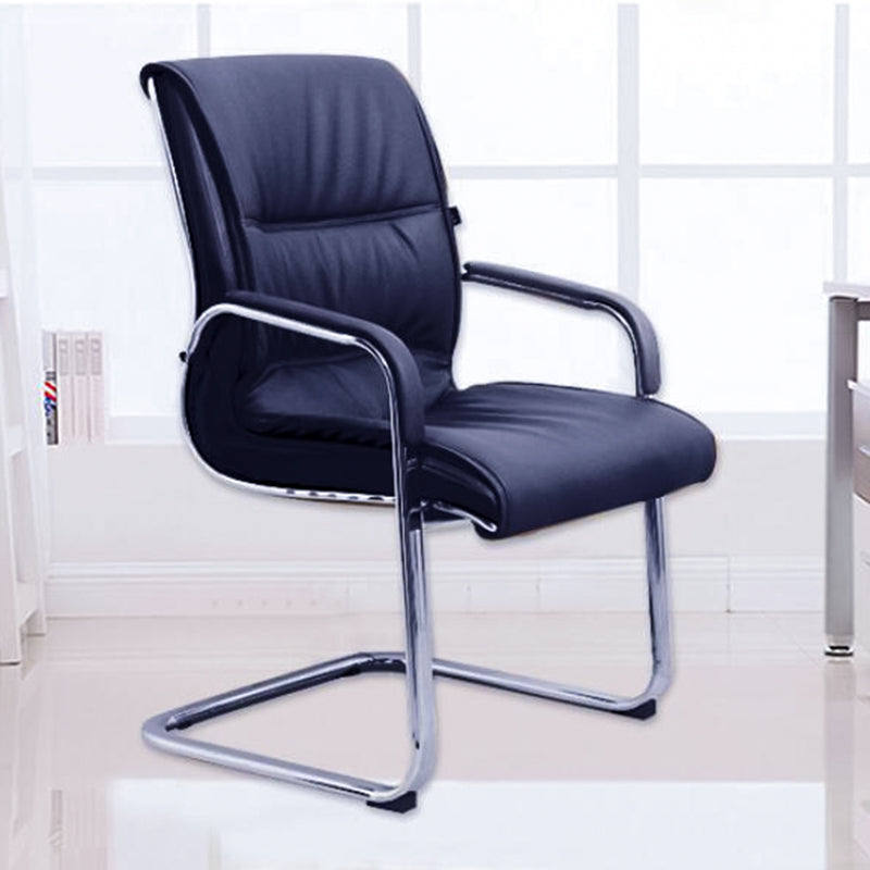 Mid Back Task Chair Black / Orange Fixed Arm Office Chair with Metal Base