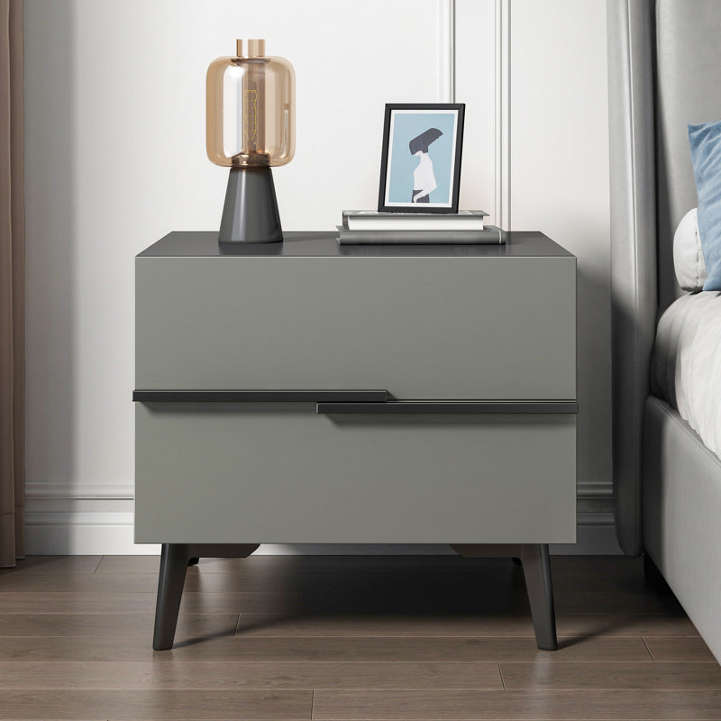 17 Inch H Nightstand 2-Drawer Grey Modern Imitation Wood Night Table with Legs