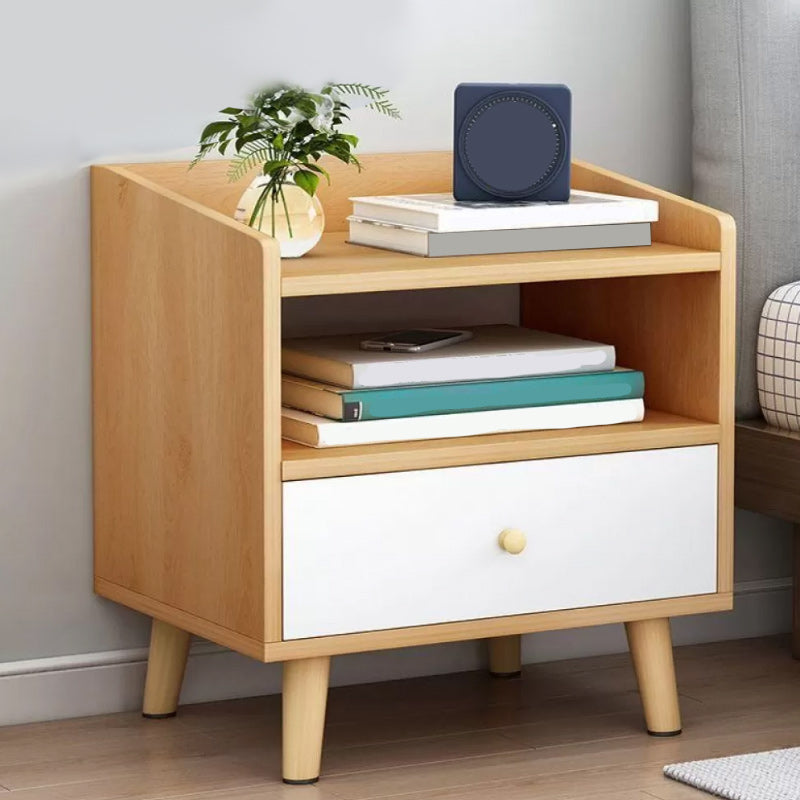 Imitation Wood Nightstand Open Storage Modern Shelf Included Night Table