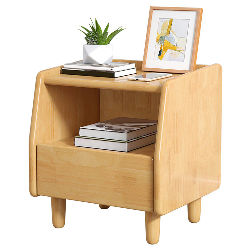 Solid Wood Night Table Modern 20 Inch H 1-Drawer Open Storage Nightstand with Legs