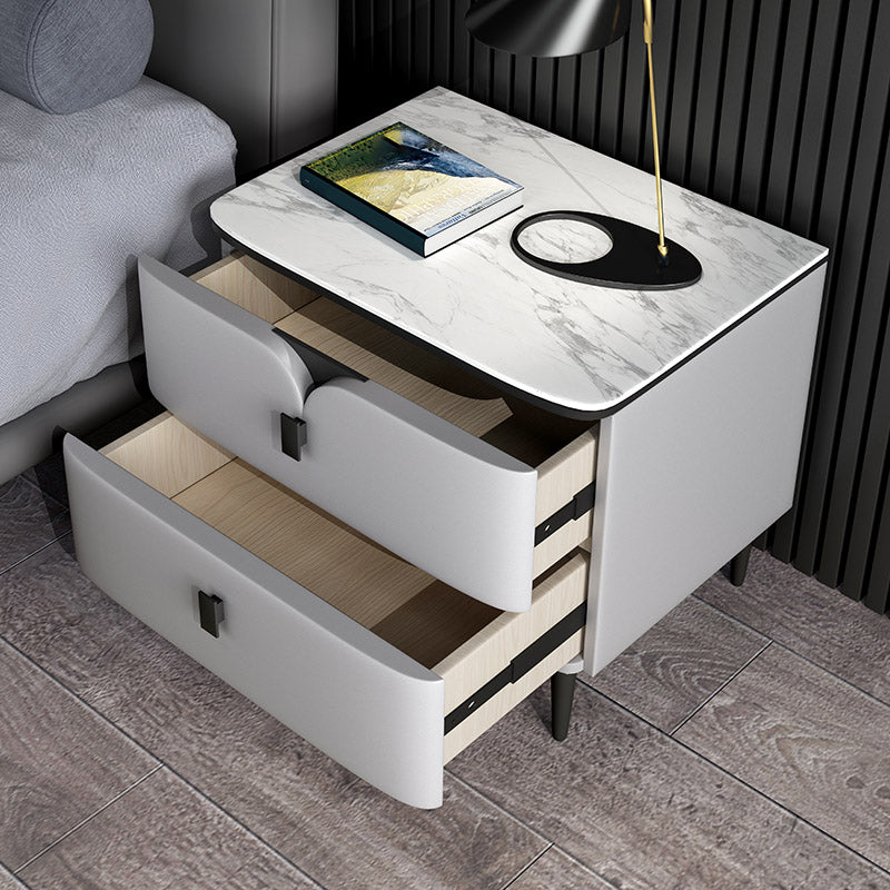 Modern Stone Top Nightstand 2-Drawer Storage 18 Inch H Night Table with Legs