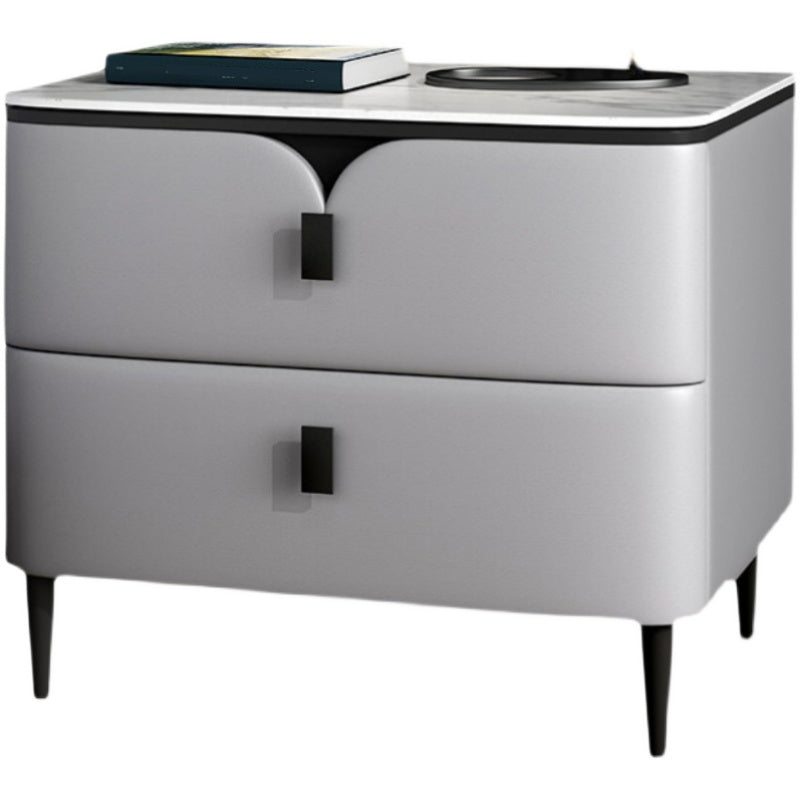 Modern Stone Top Nightstand 2-Drawer Storage 18 Inch H Night Table with Legs