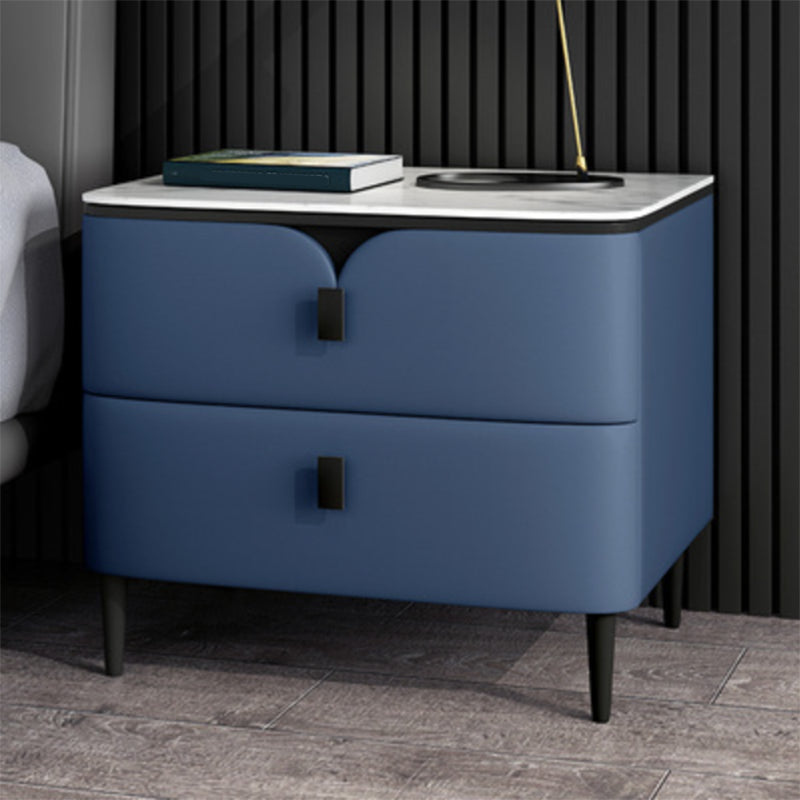 Modern Stone Top Nightstand 2-Drawer Storage 18 Inch H Night Table with Legs