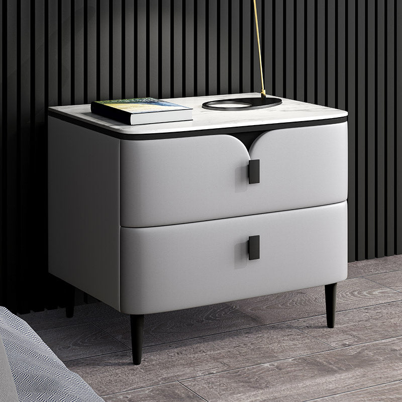 Modern Stone Top Nightstand 2-Drawer Storage 18 Inch H Night Table with Legs