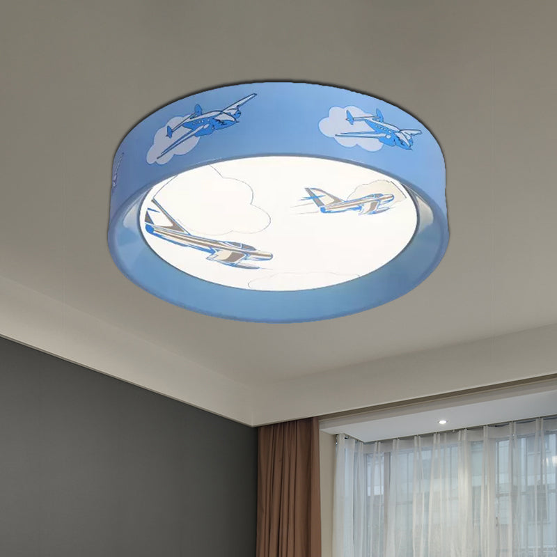 Blue Round Flush Mount Ceiling Light with Plane Cartoon Acrylic Ceiling Light Fixture for Bedroom