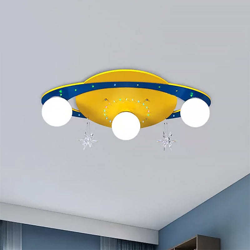 Plafonnier encastré UFO pour salon, plafonnier design en métal jaune