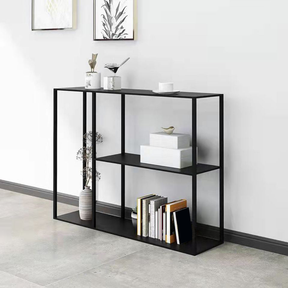 Contemporary Metal Rectangle Console Table 1-shelf Floor Shelf Storage Black Console