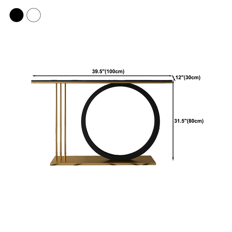 Rectangle Stone Top Accent Table with Iron Pedestal Base for Hall