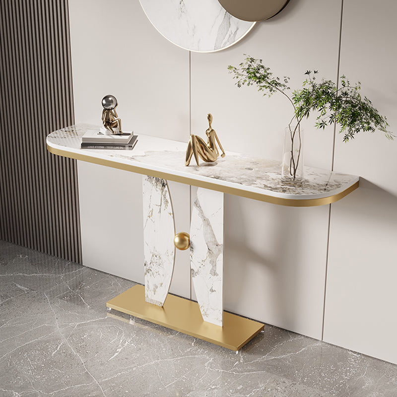 Glam Marble&Metal Console Table, 31.50" H Half Moon Accent Tablel for Hall