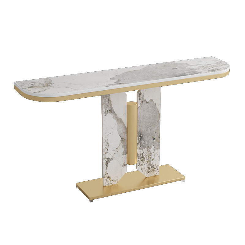 Glam Marble&Metal Console Table, 31.50" H Half Moon Accent Tablel for Hall