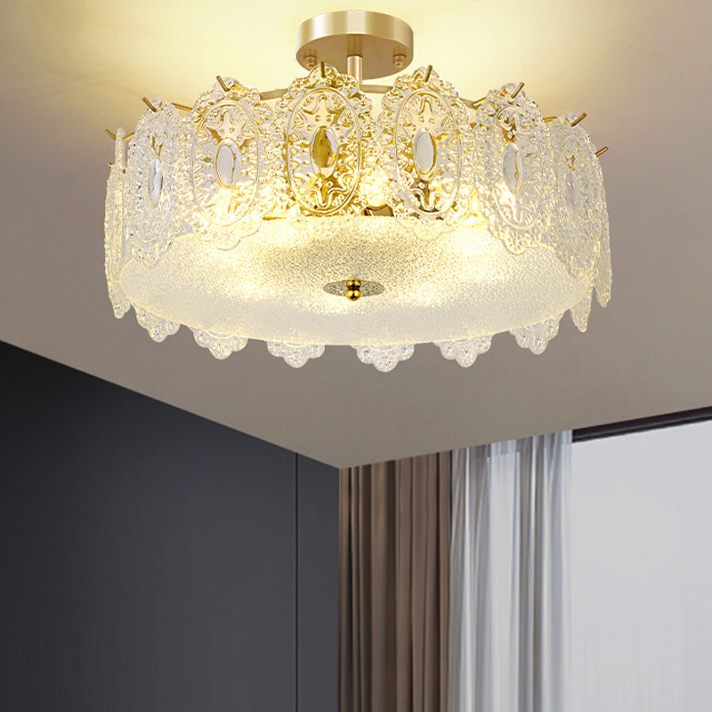 LED Modern Metal Ceiling Light Circle Shape Flush Mount with Crystal Shade for Living Room