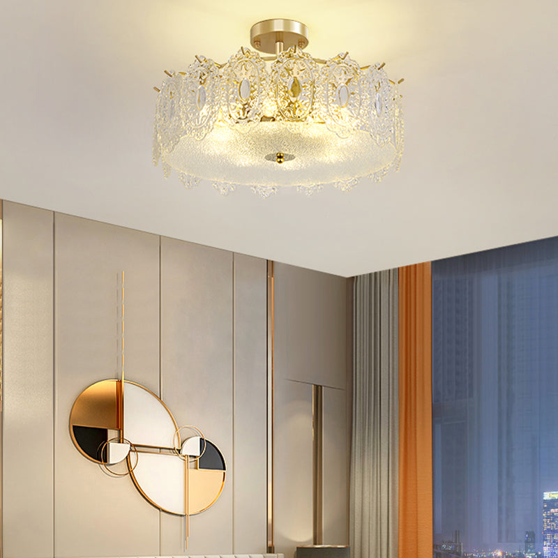 LED Modern Metal Ceiling Light Circle Shape Flush Mount with Crystal Shade for Living Room