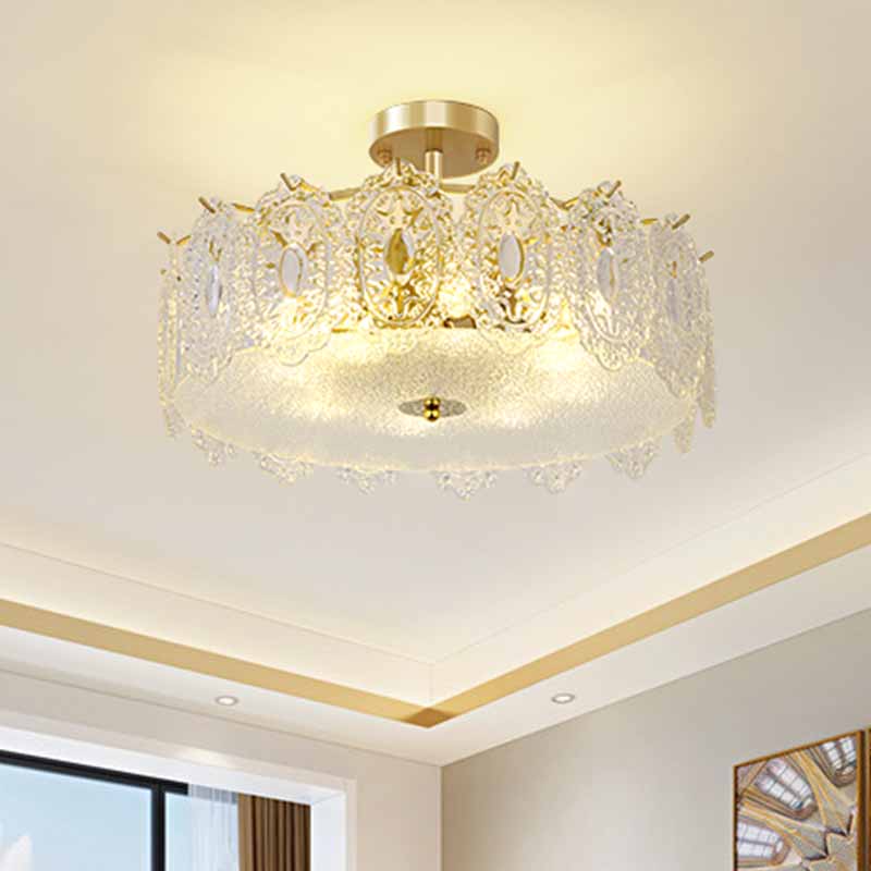 LED Modern Metal Ceiling Light Circle Shape Flush Mount with Crystal Shade for Living Room