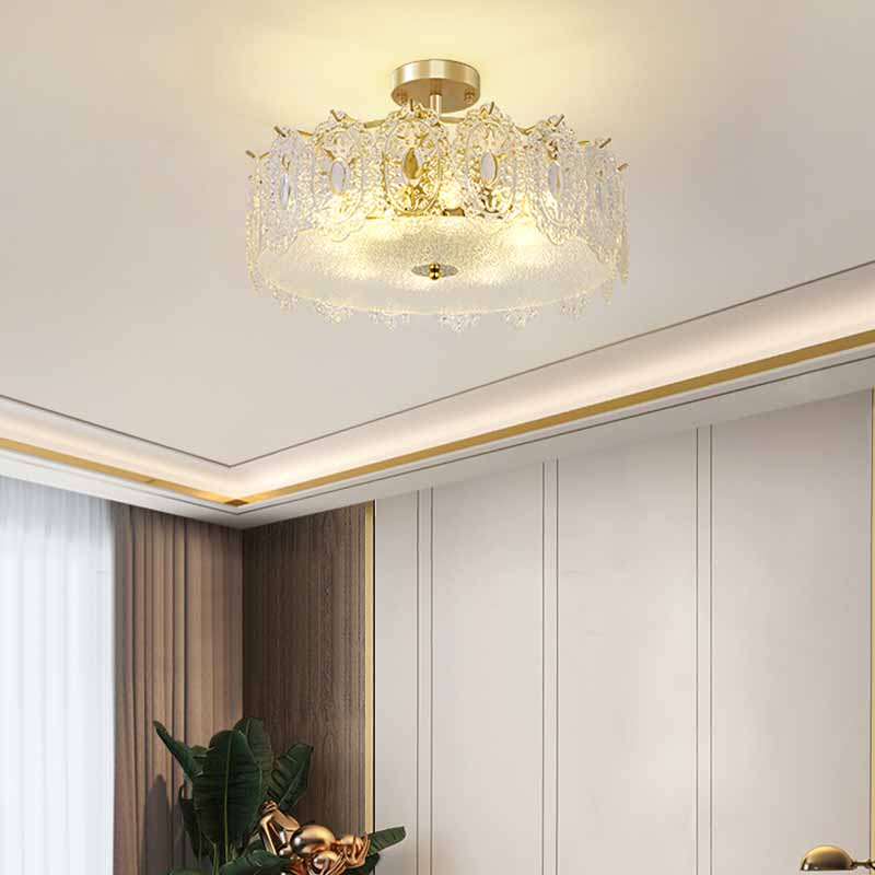 LED Modern Metal Ceiling Light Circle Shape Flush Mount with Crystal Shade for Living Room