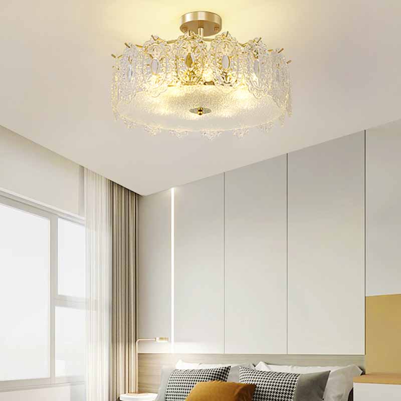 LED Modern Metal Ceiling Light Circle Shape Flush Mount with Crystal Shade for Living Room