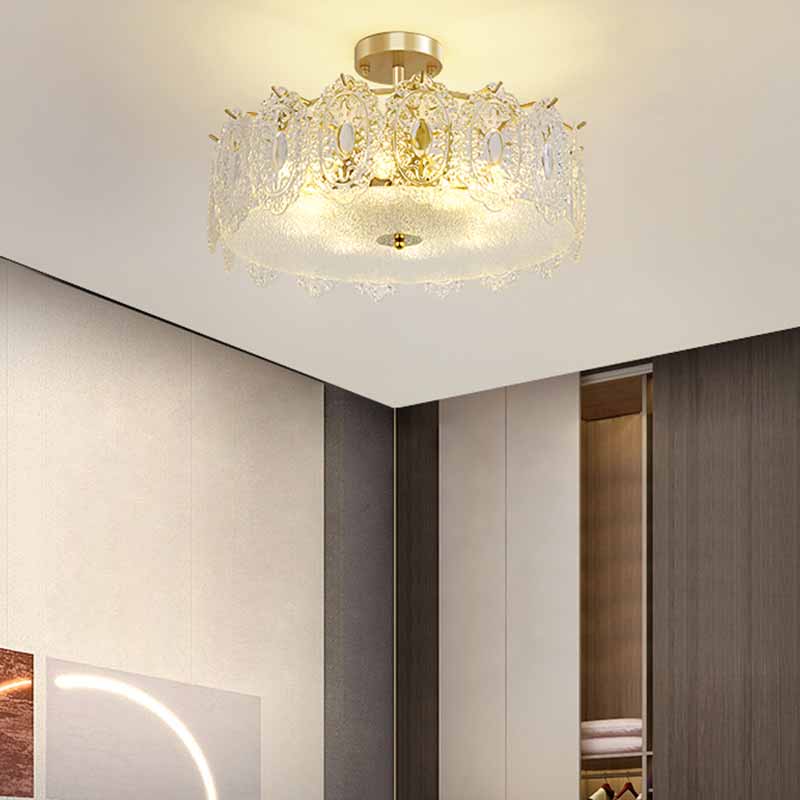 LED Modern Metal Ceiling Light Circle Shape Flush Mount with Crystal Shade for Living Room