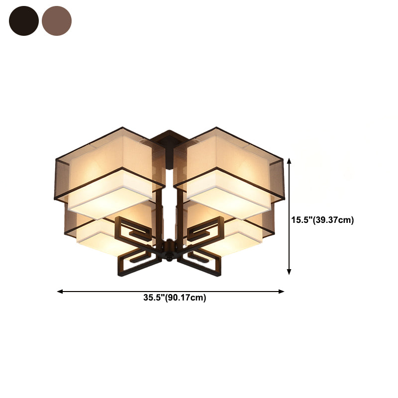 Traditional Fabric Semi Flush Light 4-Light Ceiling Fixture for Living Room