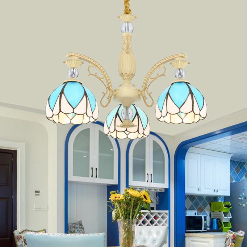 Dome Chandelier Lamp Tiffany Style 3/6/9 Lights Sky Blue Down Lighting Pendentif For Bedroom