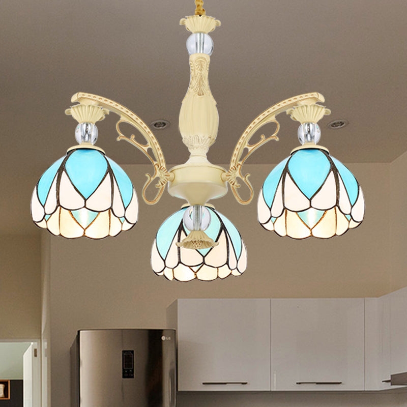 Dome Chandelier Lamp Tiffany Style 3/6/9 Lights Sky Blue Down Lighting Pendentif For Bedroom