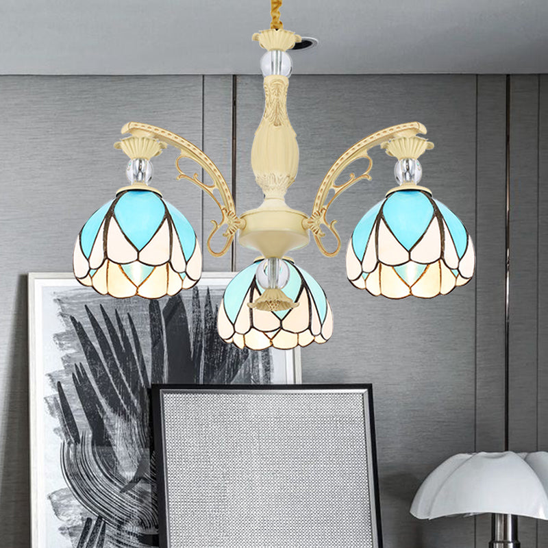 Dome Chandelier Lamp Tiffany Style 3/6/9 Lights Sky Blue Down Lighting Pendentif For Bedroom