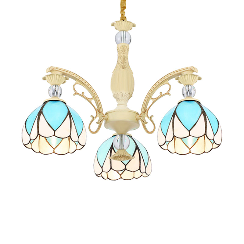 Dome Chandelier Lamp Tiffany Style 3/6/9 Lights Sky Blue Down Lighting Pendentif For Bedroom