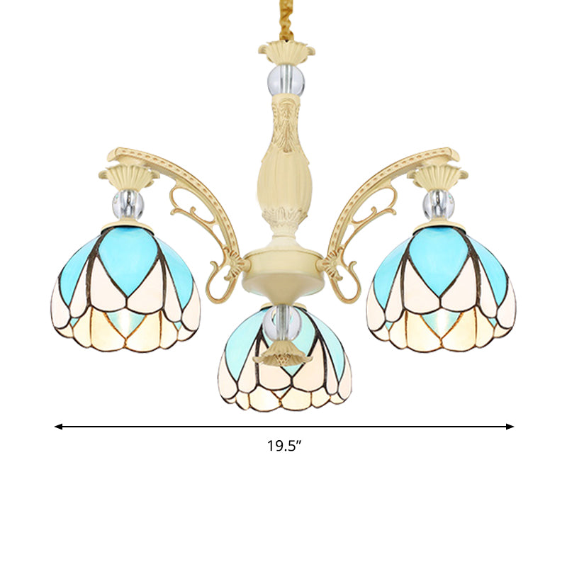 Dome Chandelier Lamp Tiffany Style 3/6/9 Lights Sky Blue Down Lighting Pendentif For Bedroom