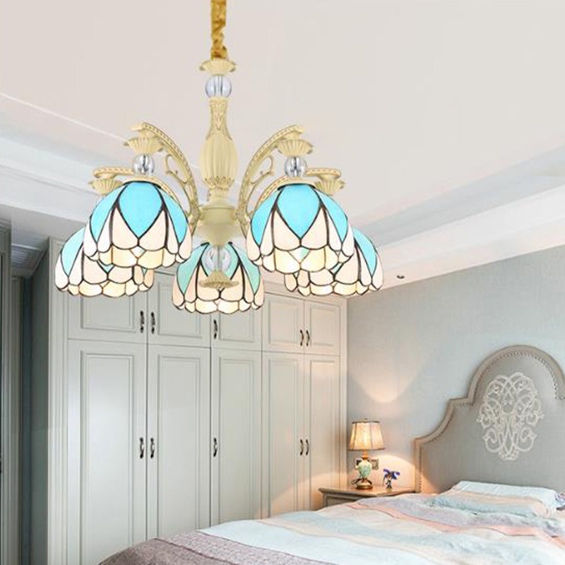 Dome Chandelier Lamp Tiffany Style 3/6/9 Lights Sky Blue Down Lighting Pendentif For Bedroom