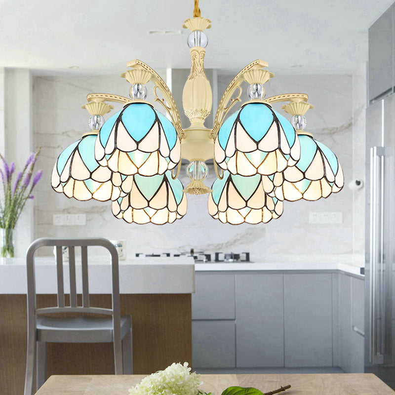 Dome Chandelier Lamp Tiffany Style 3/6/9 Lights Sky Blue Down Lighting Pendentif For Bedroom