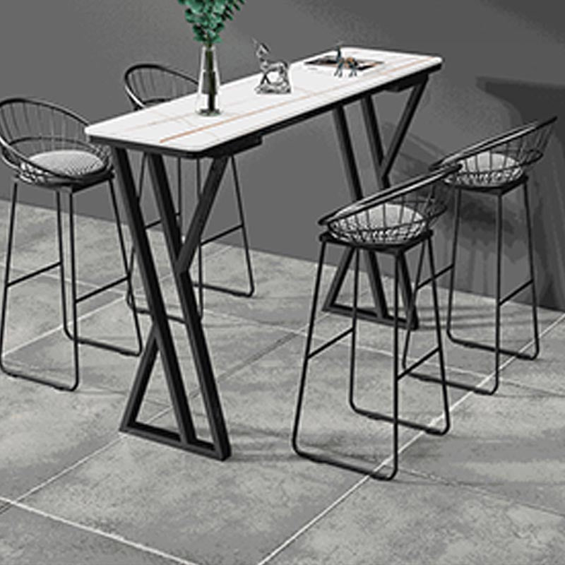 Sintered Stone Top Rectangular Pub Table Industrial Bistro Table with Double Pedestal