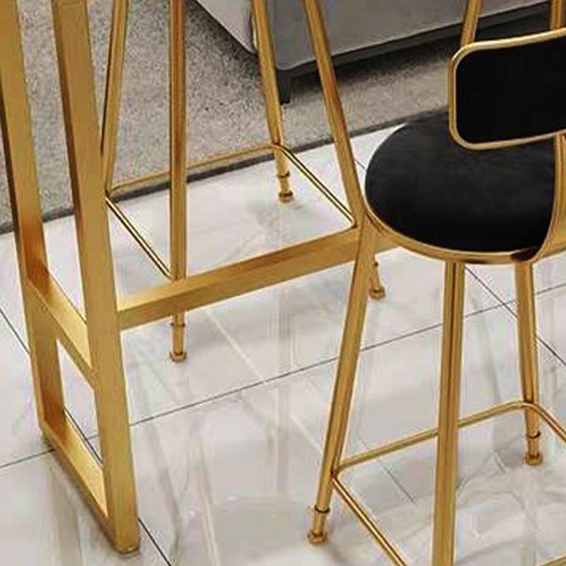 Glam Bistro Table with Gold Metal Trestle Polished Finish Stone Top Bar Table