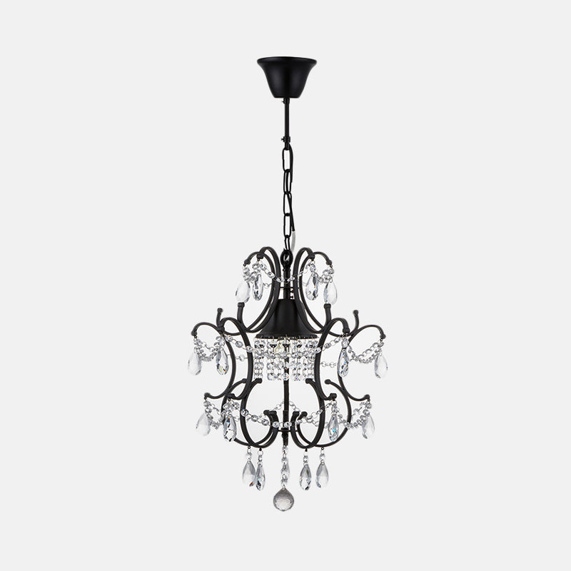 Lantern Pendant Light Fixture Vintage Iron Frame 1 Light Black Ceiling Light with Crystal Accent