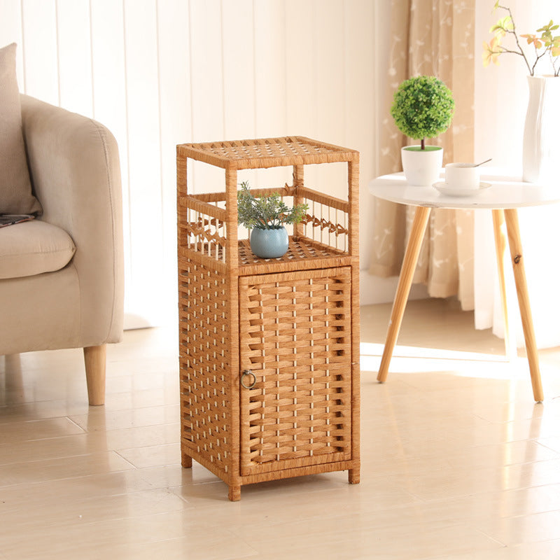 Modern Style Bedside Table Rattan Material Multi - Color Choice 4 Legs Nightstand