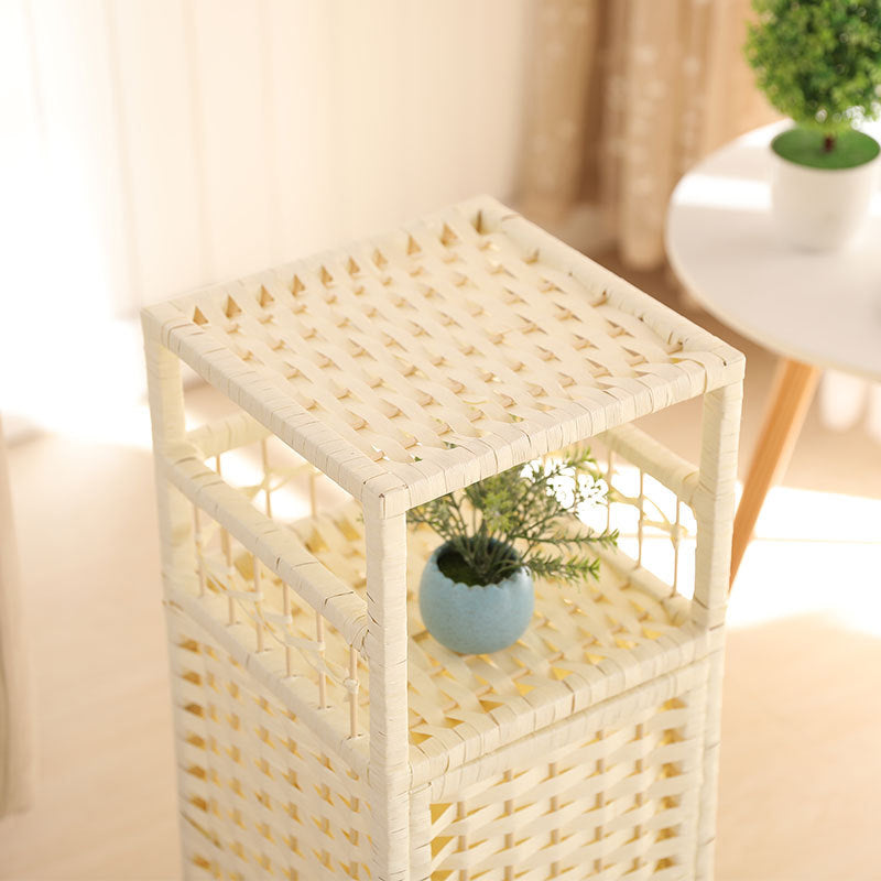 Modern Style Bedside Table Rattan Material Multi - Color Choice 4 Legs Nightstand