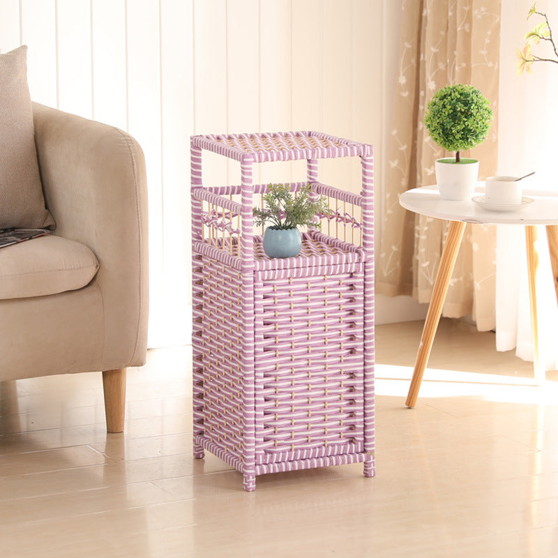 Modern Style Bedside Table Rattan Material Multi - Color Choice 4 Legs Nightstand