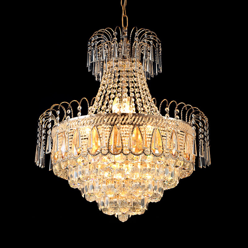 Tiered Bedroom Chandelier Light Fixture Crystal 10 Lights Contemporary Ceiling Light in Gold